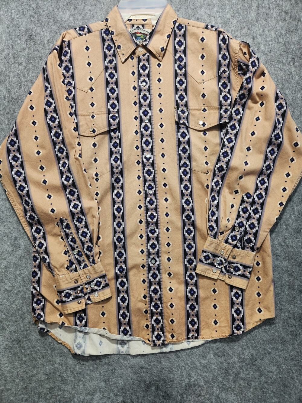Cumberland Outfitters Men's L Western Snap Shirt Southwestern Aztec Print Cowboy
